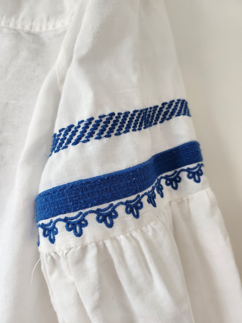 J. Crew White Linen Peasant Blouse with Blue Embroidery - Picture 4 of 7